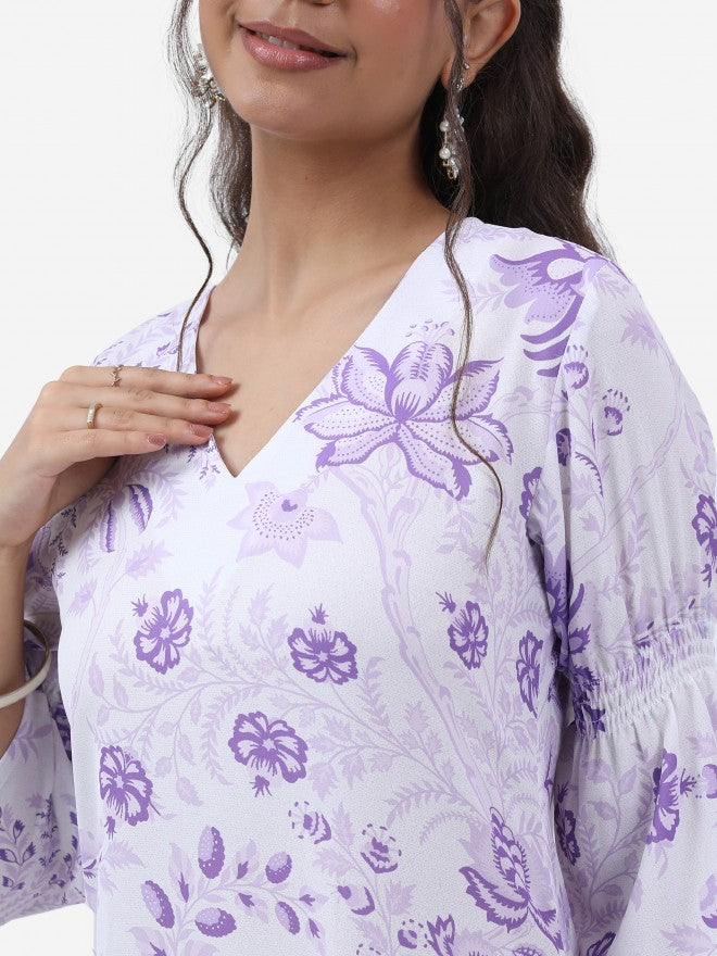 Vishudh Women Lavender Printed Kurta With Trouser - Lavender - Image 5