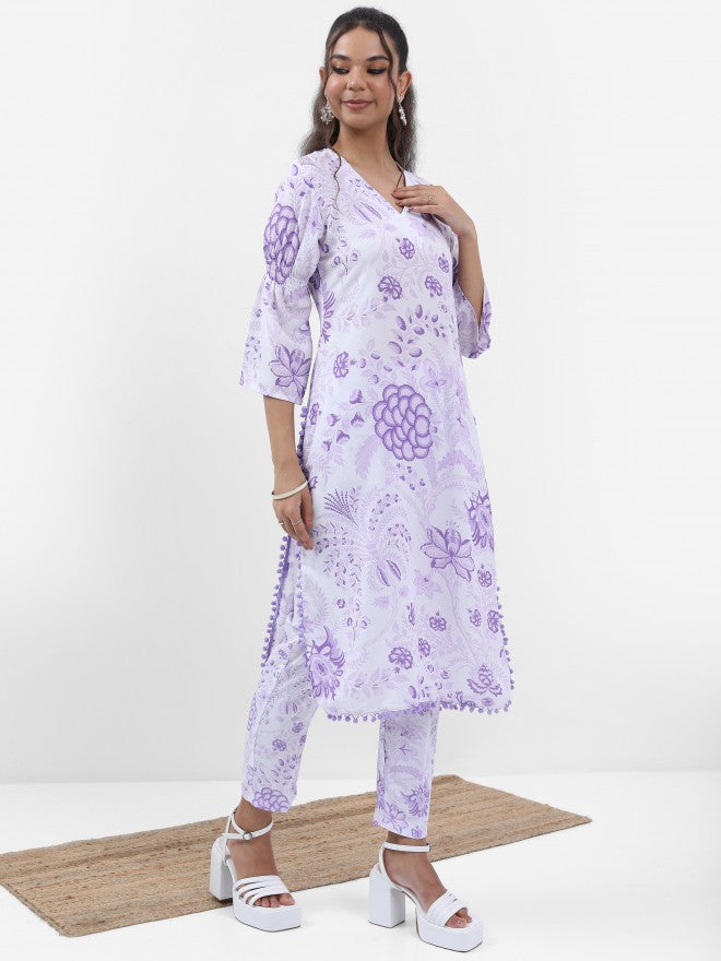 Vishudh Women Lavender Printed Kurta With Trouser - Lavender - Image 6
