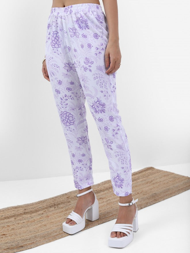 Vishudh Women Lavender Printed Kurta With Trouser - Lavender - Image 8