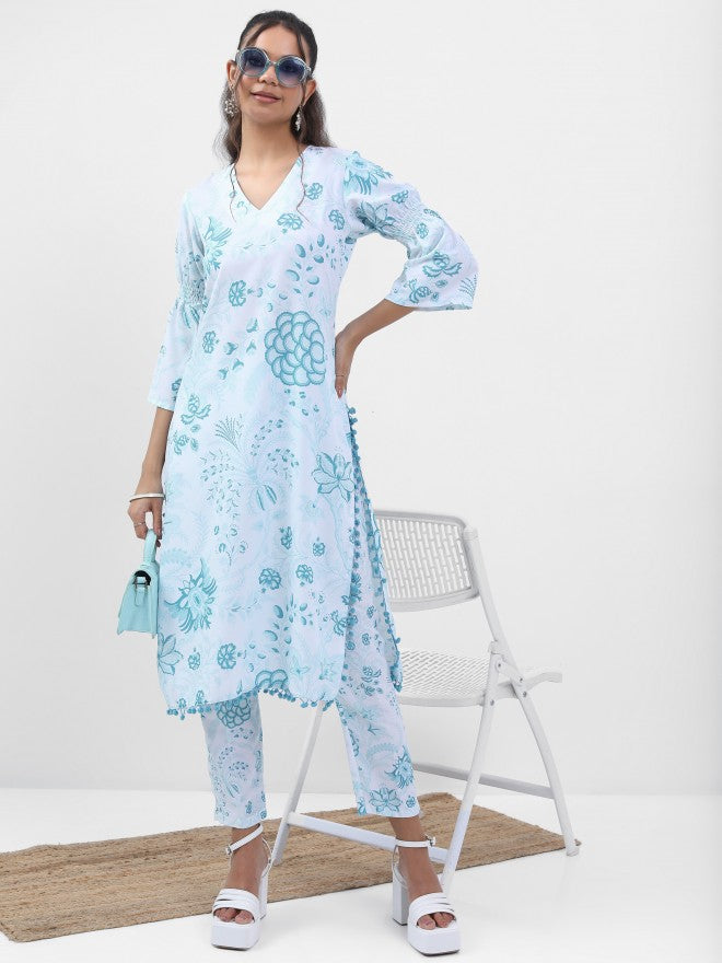 Vishudh Women Blue Printed Kurta With Trouser - Blue - Image 1