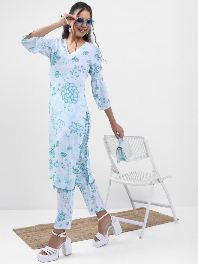 Vishudh Women Blue Printed Kurta With Trouser - Blue - Image 2