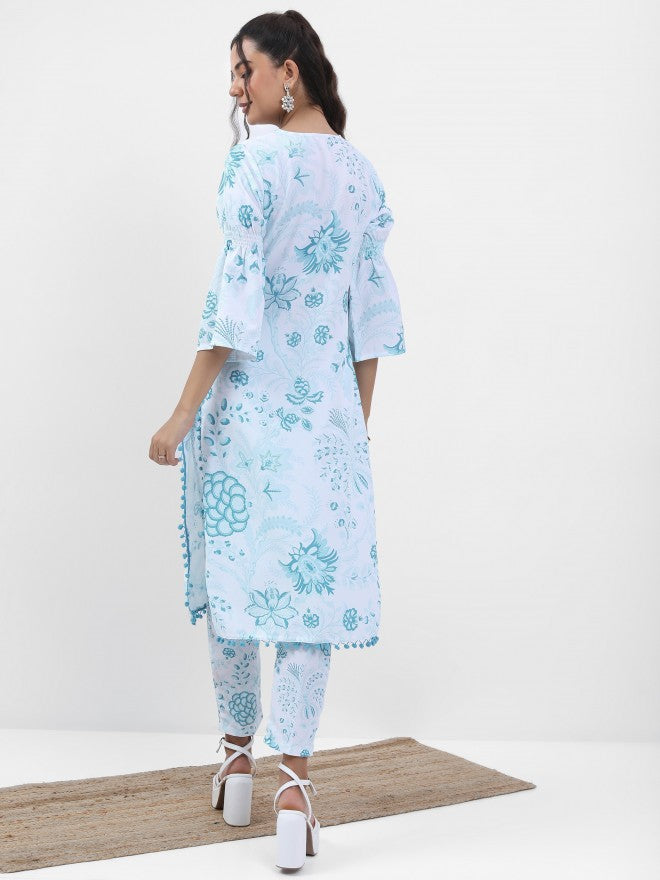 Vishudh Women Blue Printed Kurta With Trouser - Blue - Image 3