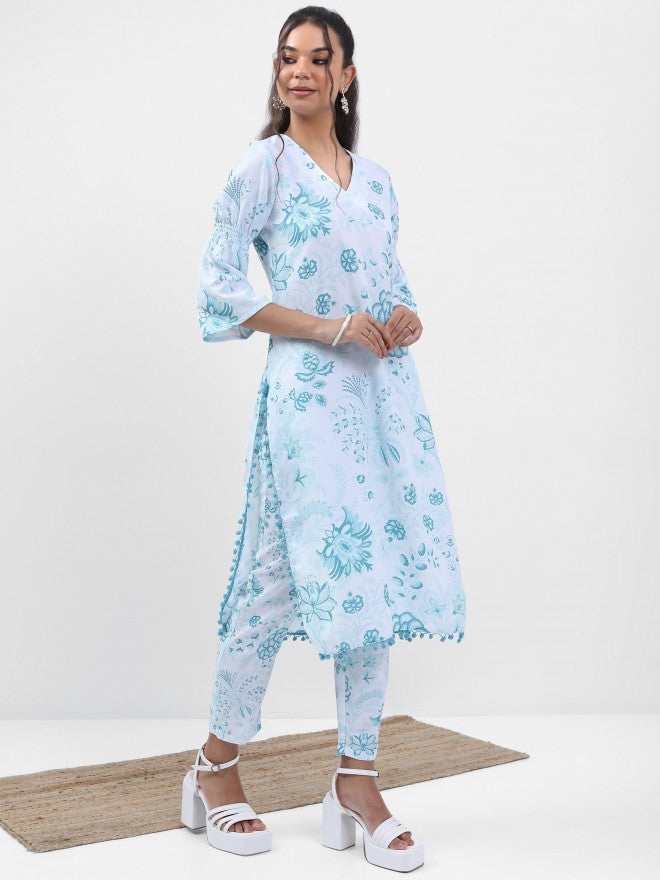 Vishudh Women Blue Printed Kurta With Trouser - Blue - Image 4