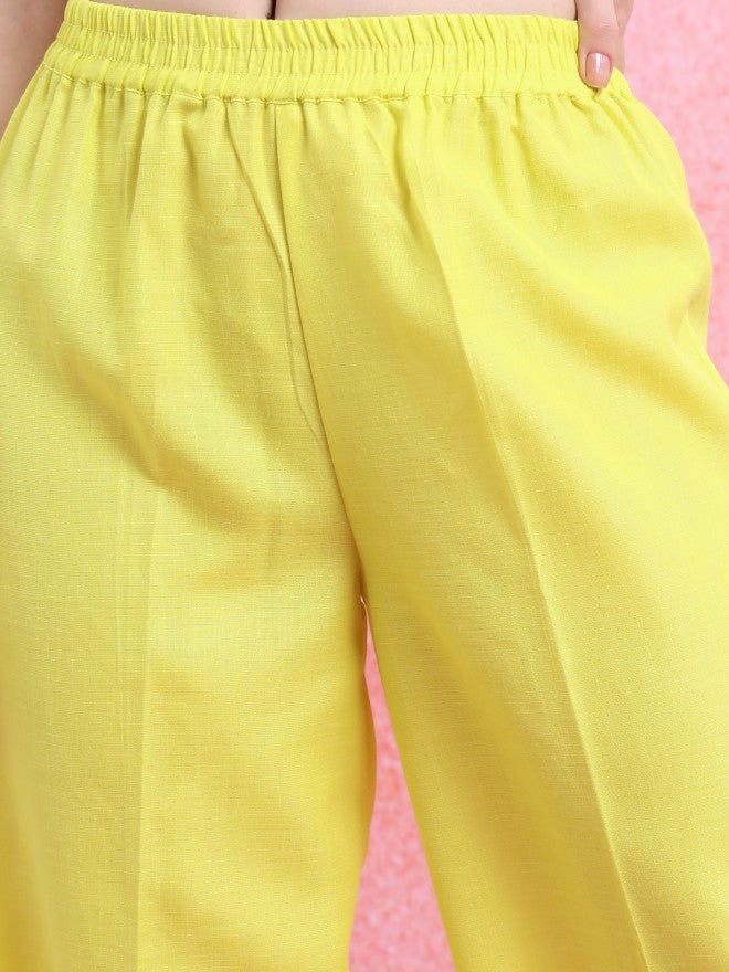 Vishudh Women Yellow Striped Kurta With Palazzo And Dupatta - Yellow - Image 7