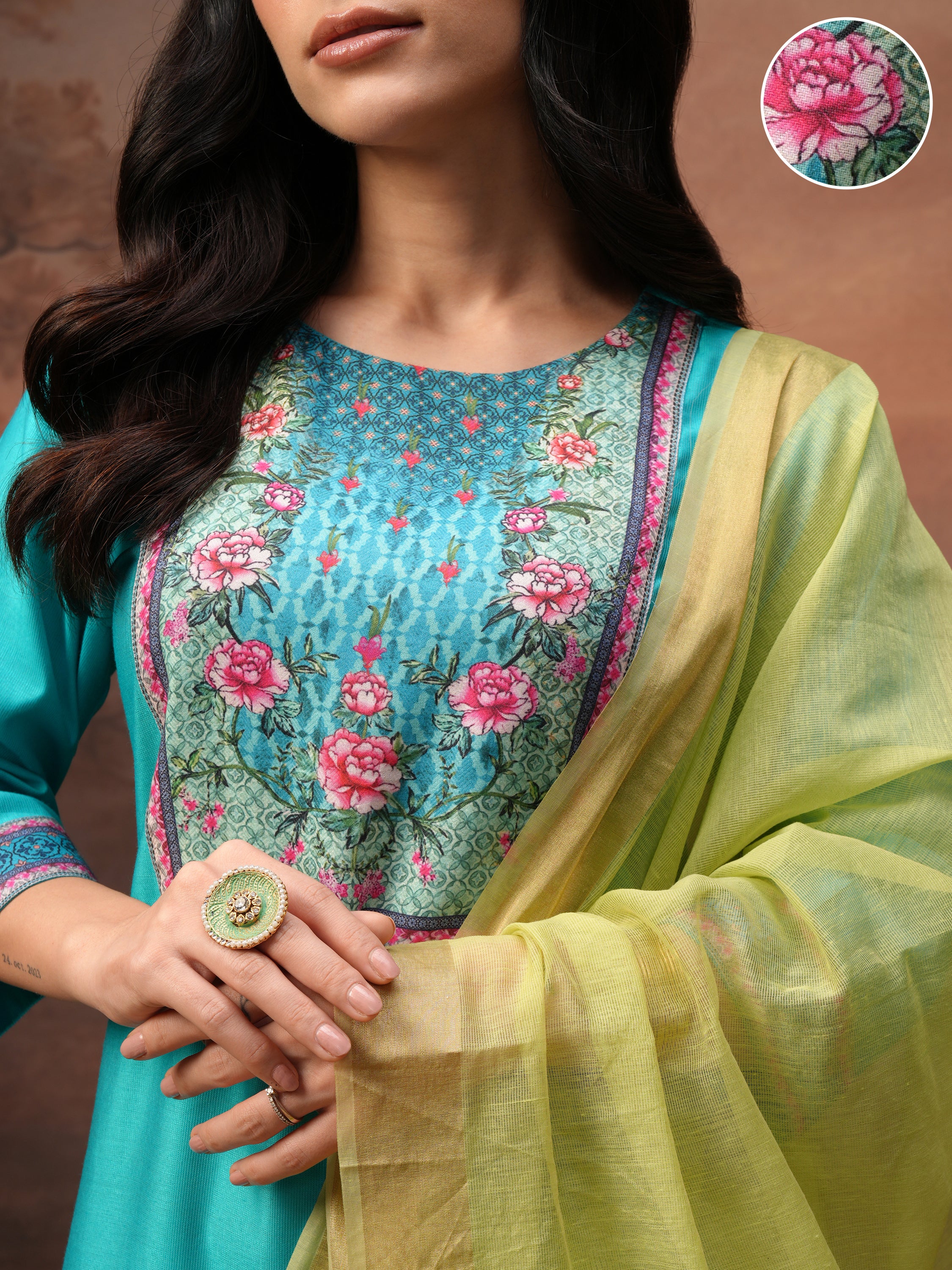 Vishudh Women Blue Printed Kurta With Palazzos And Dupatta - Blue - Image 5
