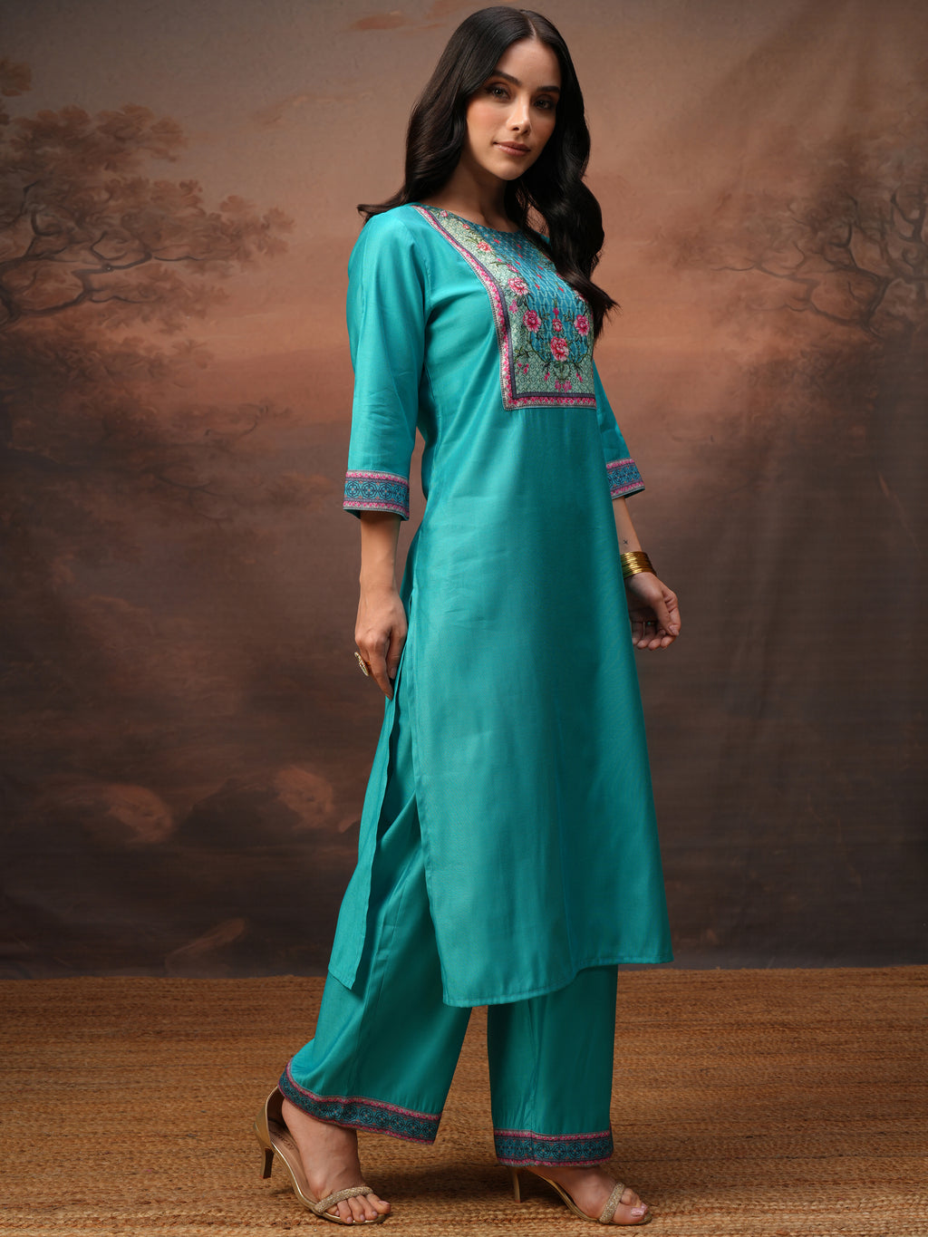 Vishudh Women Blue Printed Kurta With Palazzos And Dupatta - Blue - Image 6