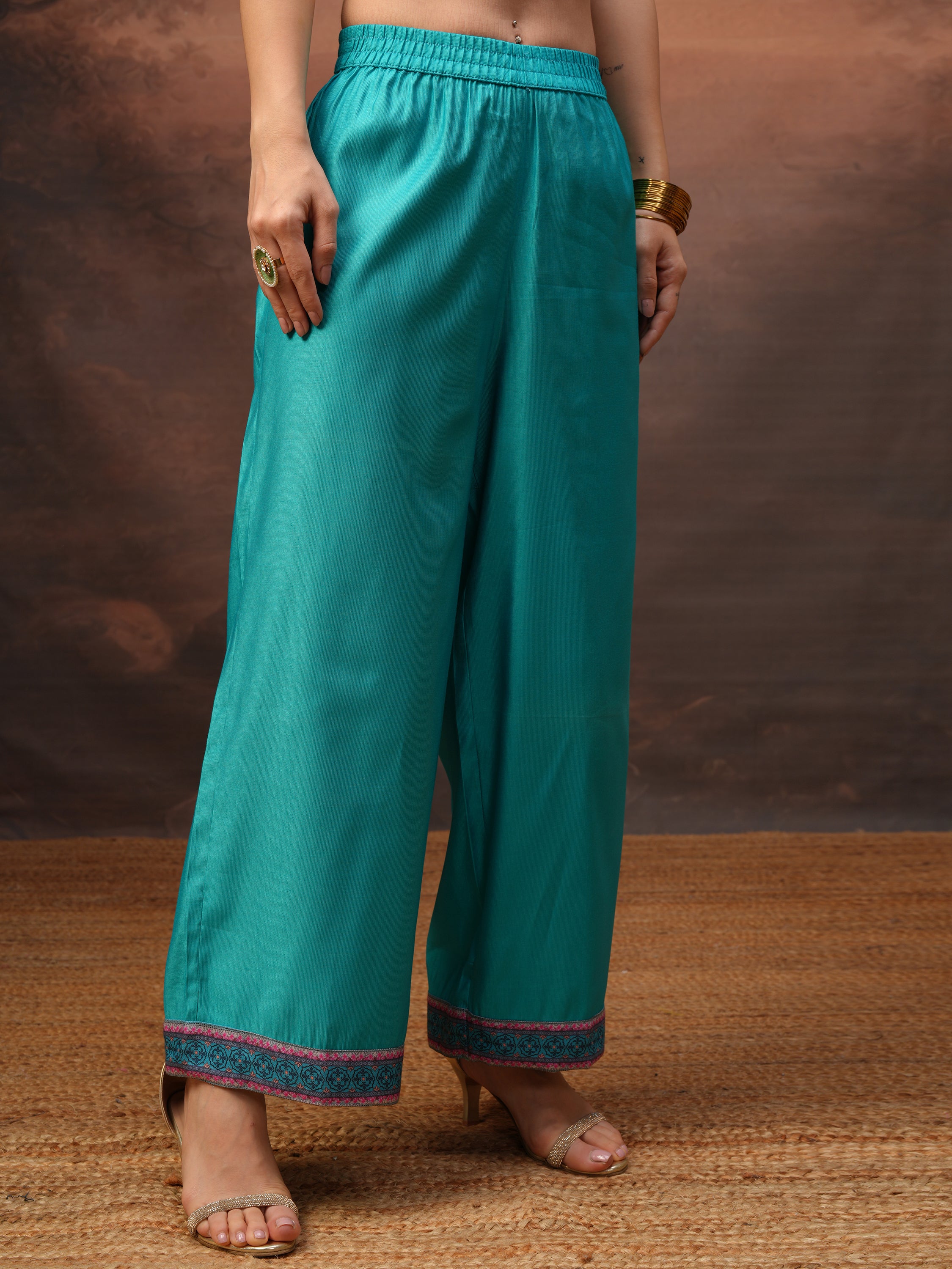 Vishudh Women Blue Printed Kurta With Palazzos And Dupatta - Blue - Image 8