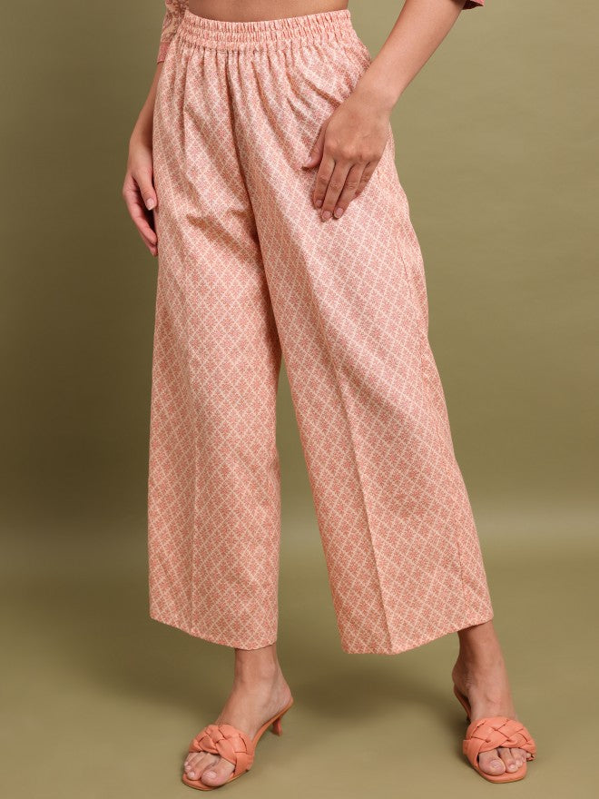 Vishudh Women Peach Printed Kurta With Palazzo And Dupatta - Peach - Image 7