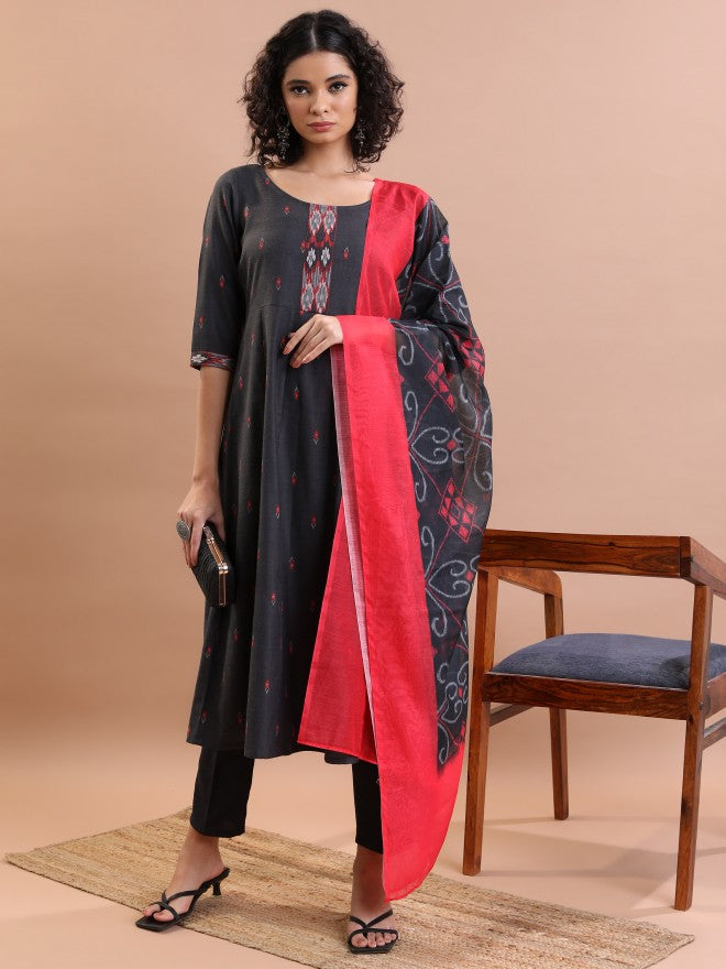 Vishudh Women Black Printed Kurta With Trouser - Black - Image 1
