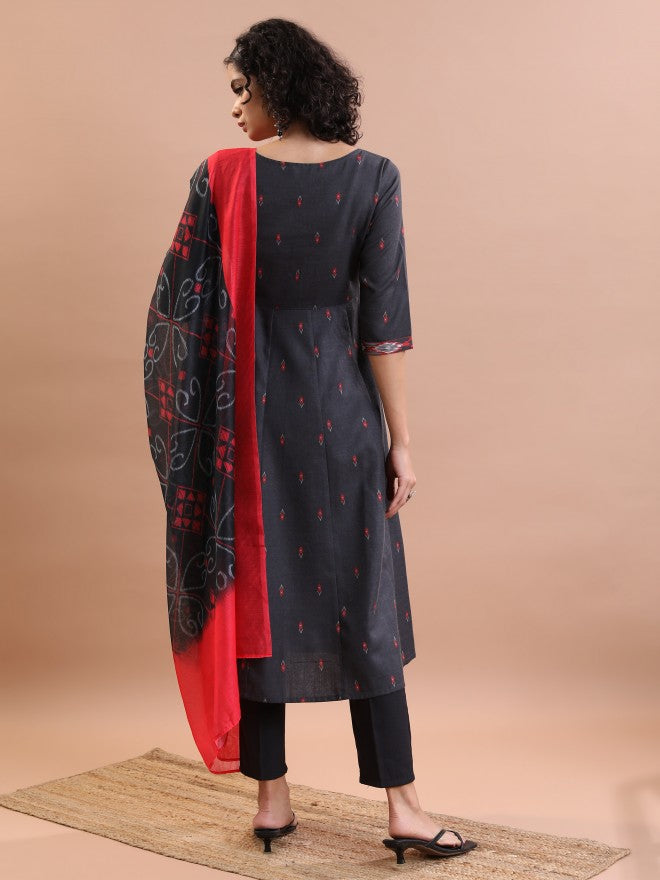Vishudh Women Black Printed Kurta With Trouser - Black - Image 3