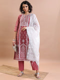 Vishudh Women Pink Kurta With Trouser - Pink - Image 1