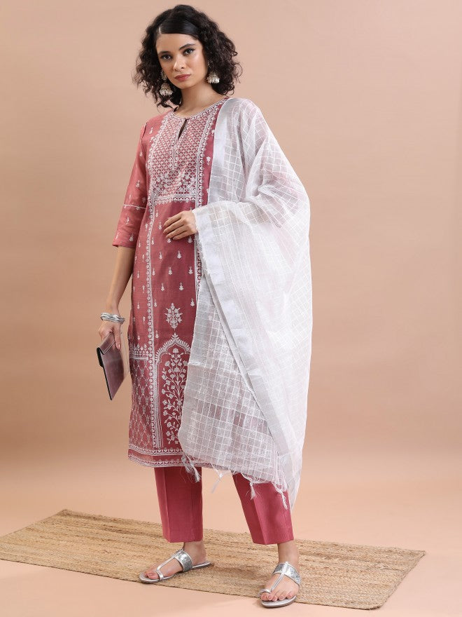 Vishudh Women Pink Kurta With Trouser - Pink - Image 2