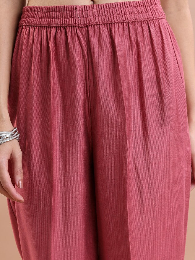 Vishudh Women Pink Kurta With Trouser - Pink - Image 6
