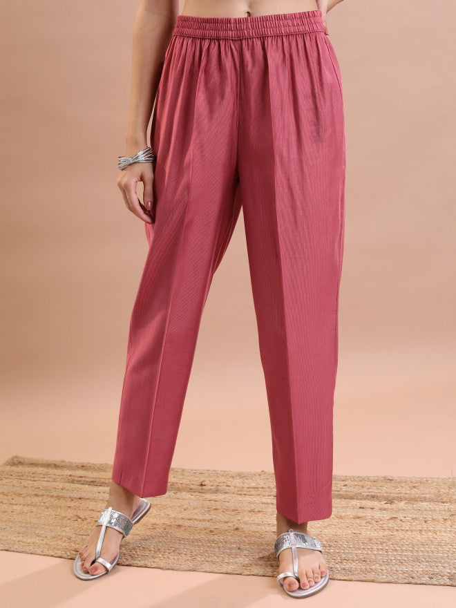 Vishudh Women Pink Kurta With Trouser - Pink - Image 7