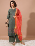 Vishudh Women Green Kurta With Palazzo - Green - Image 1