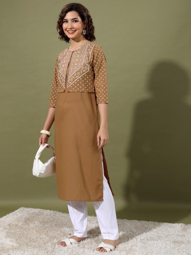 Vishudh Women Brown Printed Kurta With Palazzo - Brown - Image 2