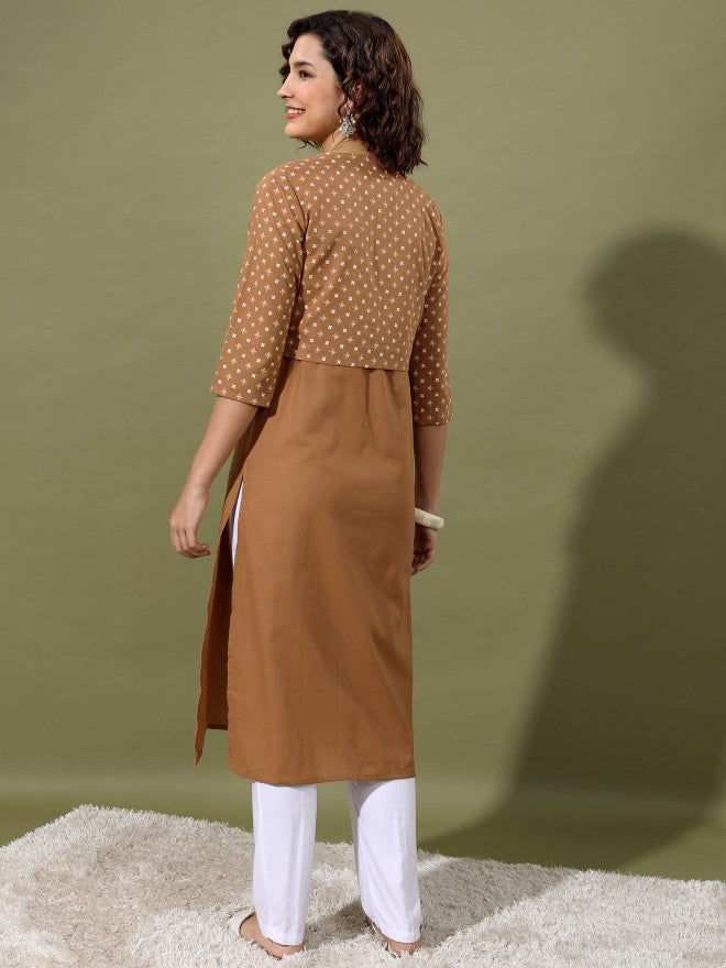 Vishudh Women Brown Printed Kurta With Palazzo - Brown - Image 3