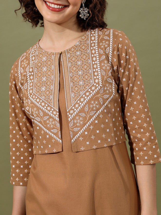 Vishudh Women Brown Printed Kurta With Palazzo - Brown - Image 5