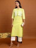 Vishudh Women Yellow Printed Kurta With Jacket - Yellow - Image 1