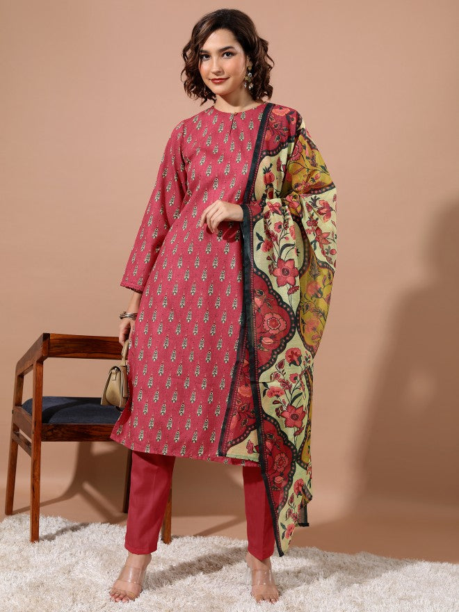 Vishudh Women Red Printed Kurta With Trouser - Red - Image 1