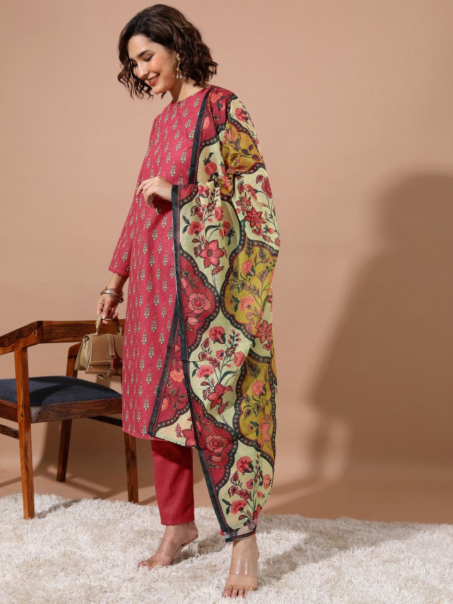 Vishudh Women Red Printed Kurta With Trouser - Red - Image 2