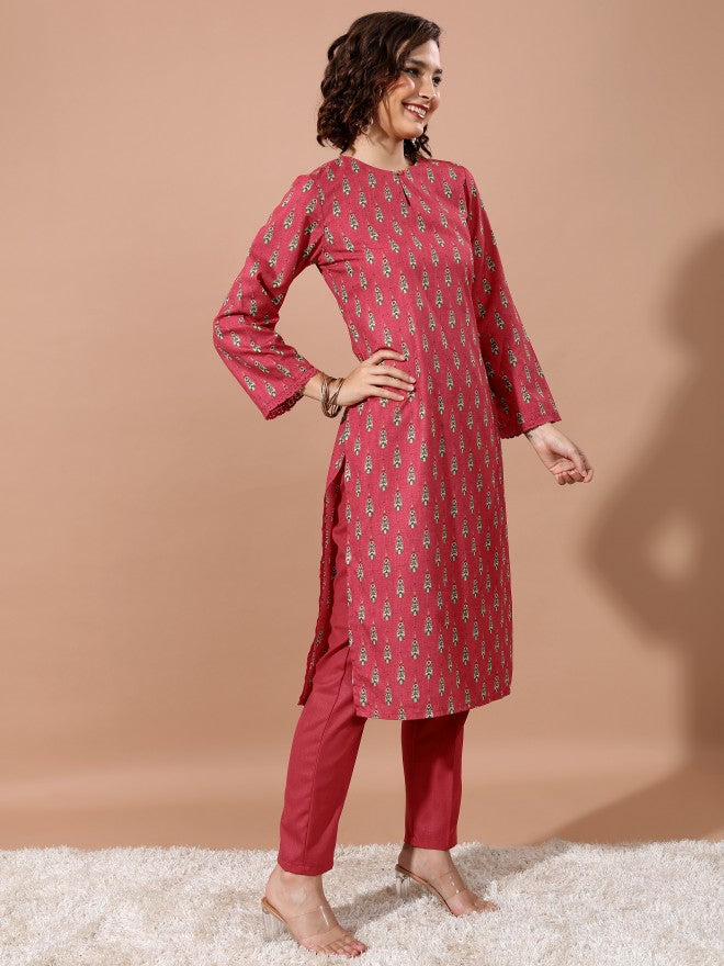 Vishudh Women Red Printed Kurta With Trouser - Red - Image 4