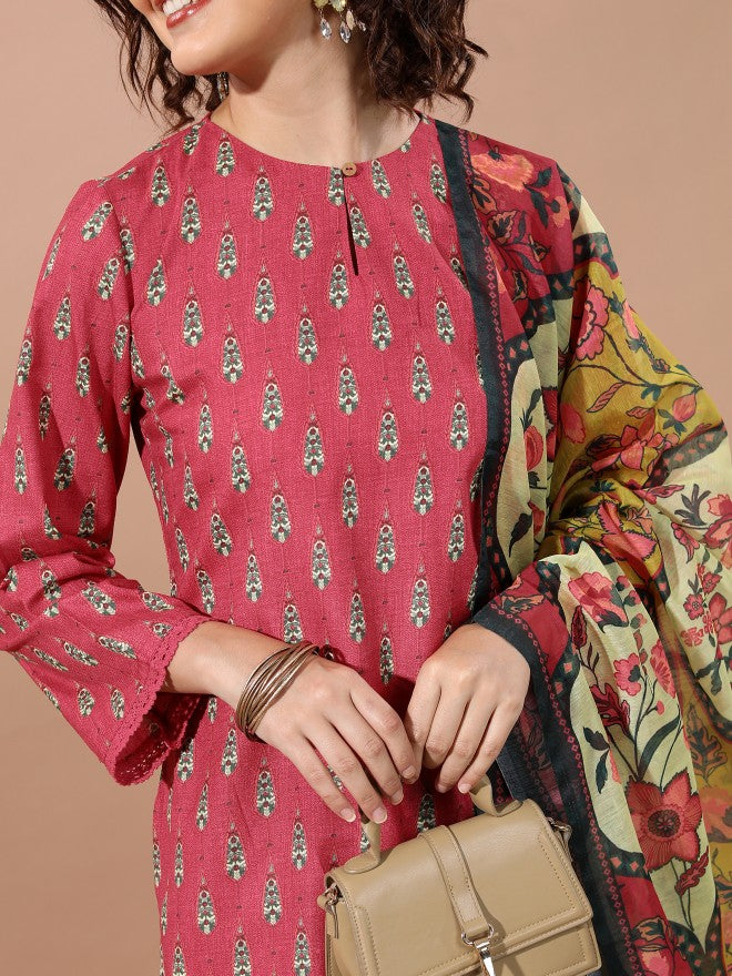 Vishudh Women Red Printed Kurta With Trouser - Red - Image 5