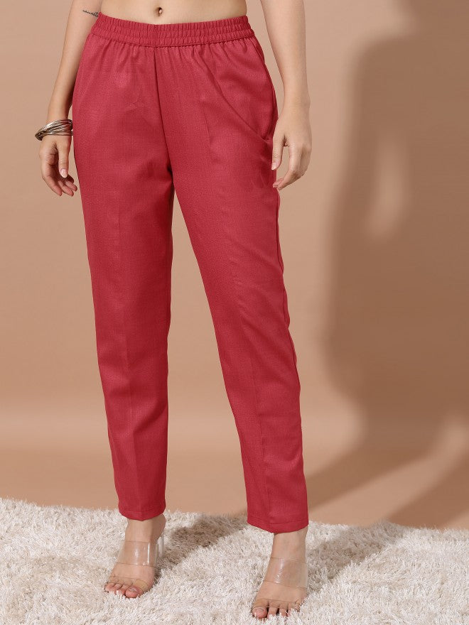 Vishudh Women Red Printed Kurta With Trouser - Red - Image 7