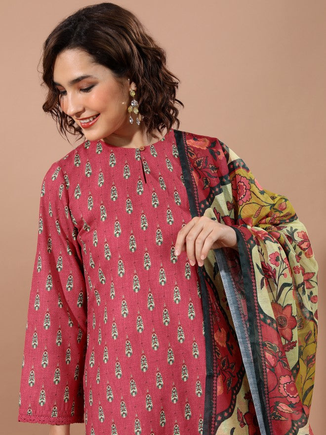 Vishudh Women Red Printed Kurta With Trouser - Red - Image 8