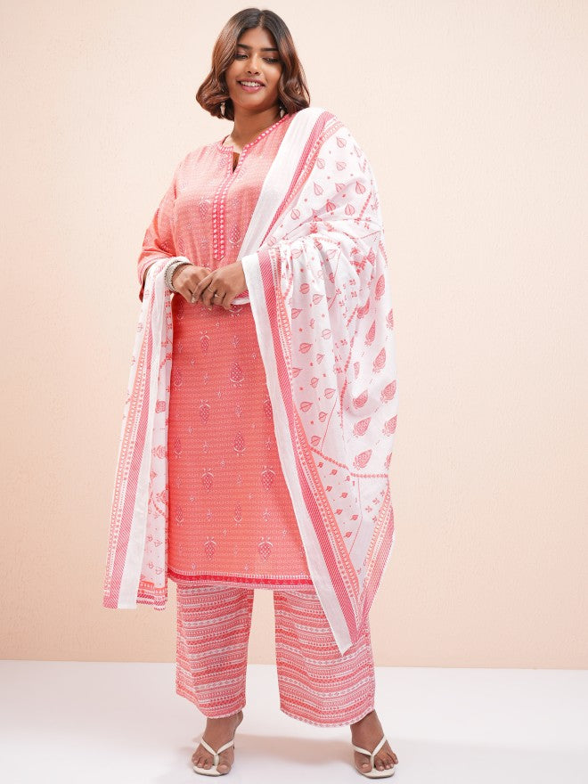 Vishudh Women Pink Printed Kurta With Palazzo And Dupatta - Pink - Image 2