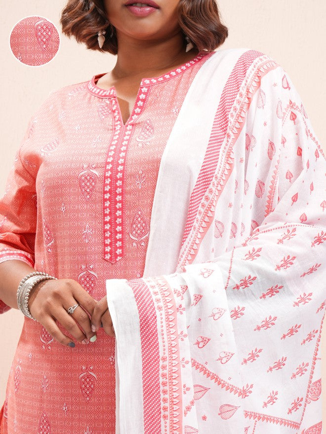Vishudh Women Pink Printed Kurta With Palazzo And Dupatta - Pink - Image 5