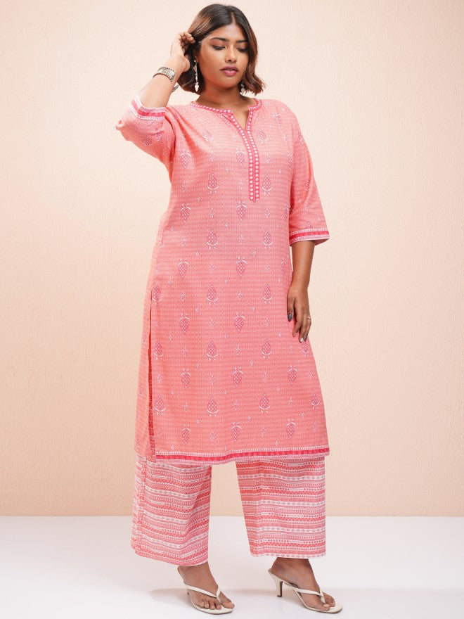 Vishudh Women Pink Printed Kurta With Palazzo And Dupatta - Pink - Image 6