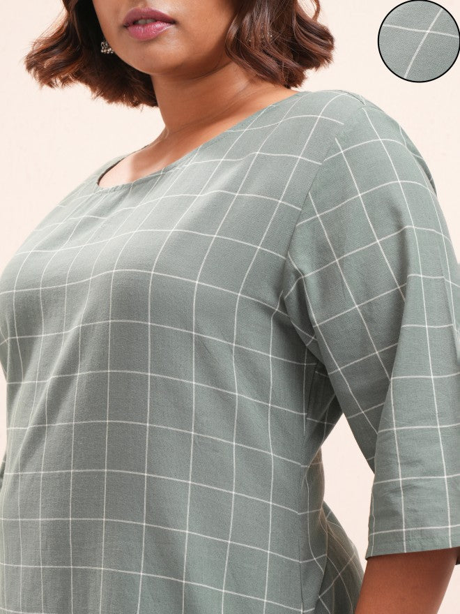 Vishudh Women Green Checked Kurta With Palazzo - Green - Image 5