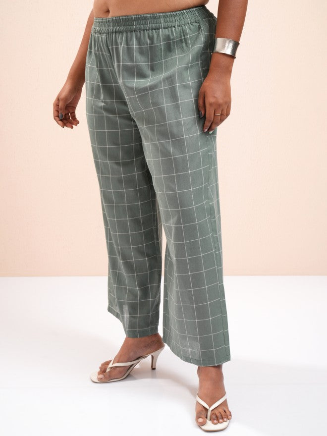 Vishudh Women Green Checked Kurta With Palazzo - Green - Image 7