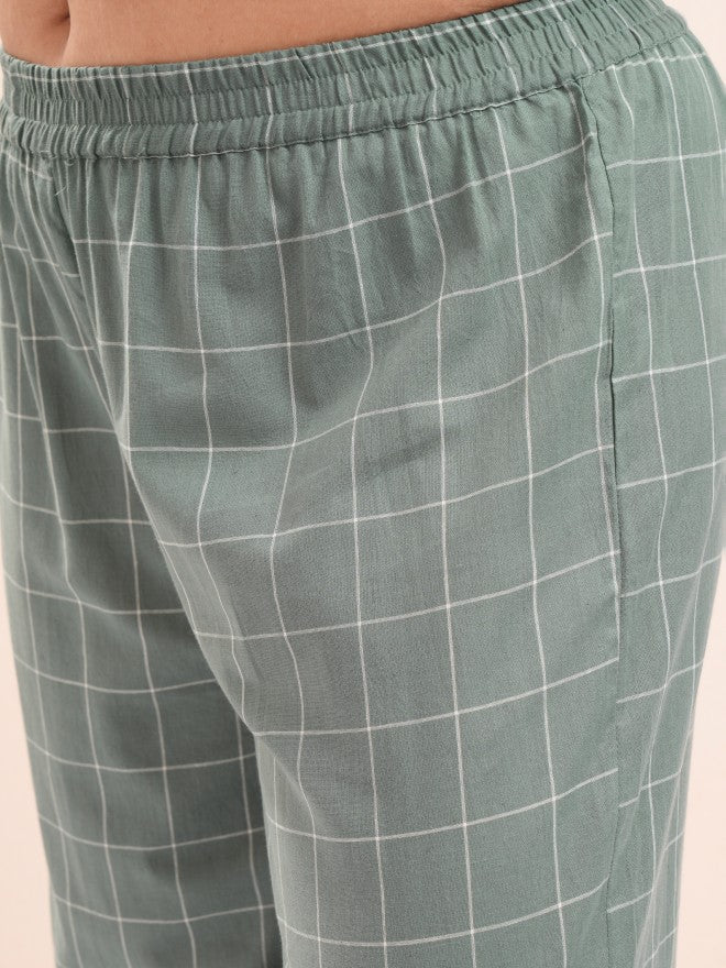 Vishudh Women Green Checked Kurta With Palazzo - Green - Image 8