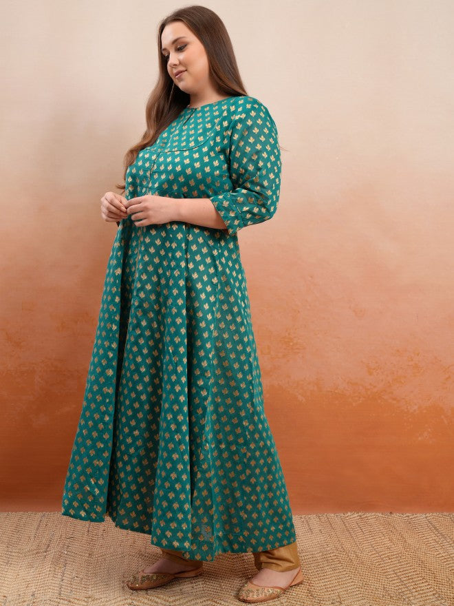 Vishudh Women Teal Printed Kurta With Trouser - Teal - Image 4