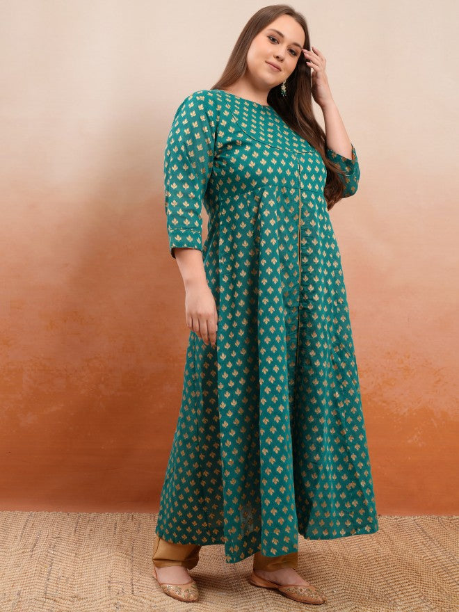 Vishudh Women Teal Printed Kurta With Trouser - Teal - Image 6