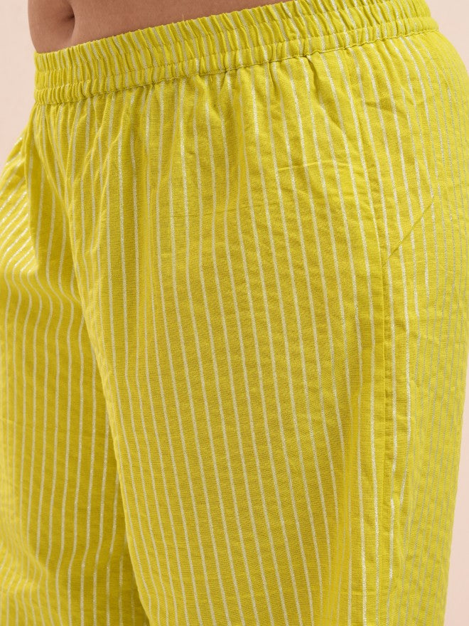 Vishudh Women Green Striped Kurta With Palazzo - Green - Image 8