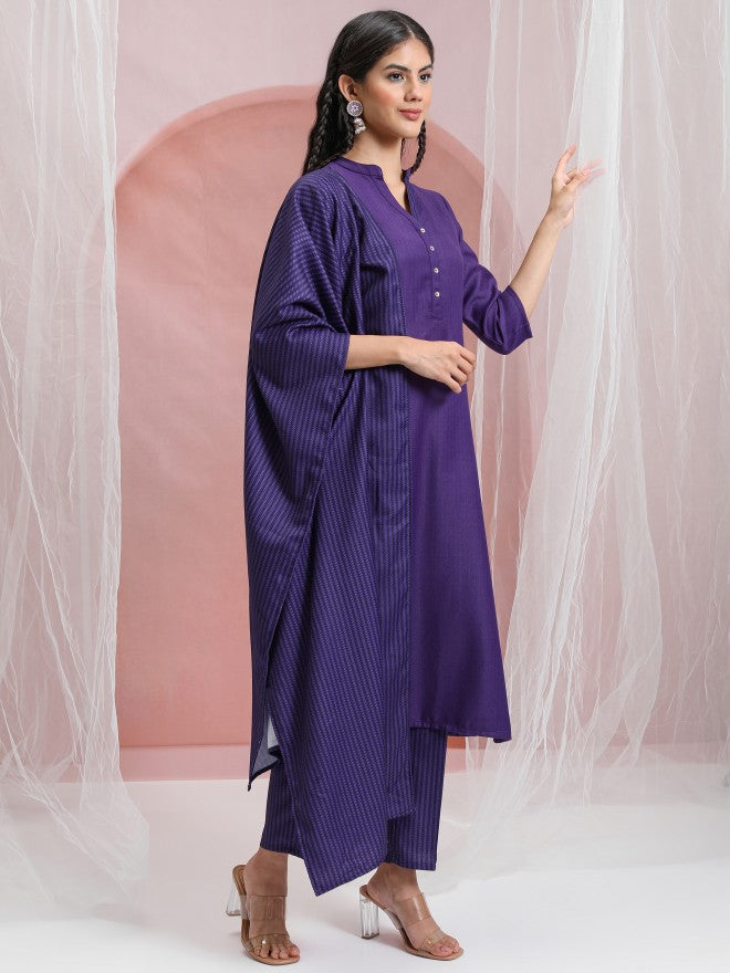Vishudh Women Purple Solid Kurta With Trouser - Purple - Image 2