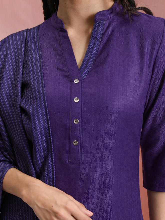 Vishudh Women Purple Solid Kurta With Trouser - Purple - Image 5