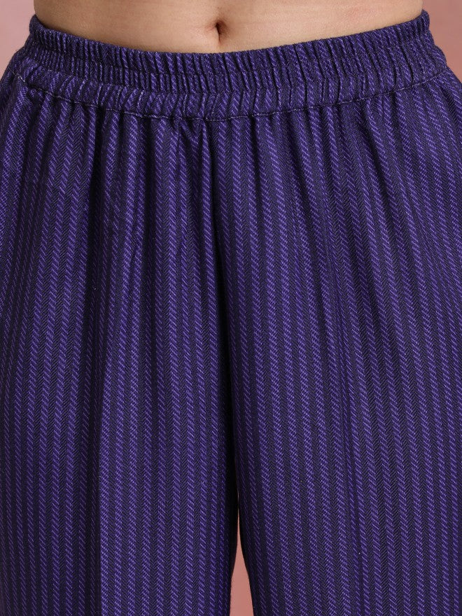 Vishudh Women Purple Solid Kurta With Trouser - Purple - Image 6
