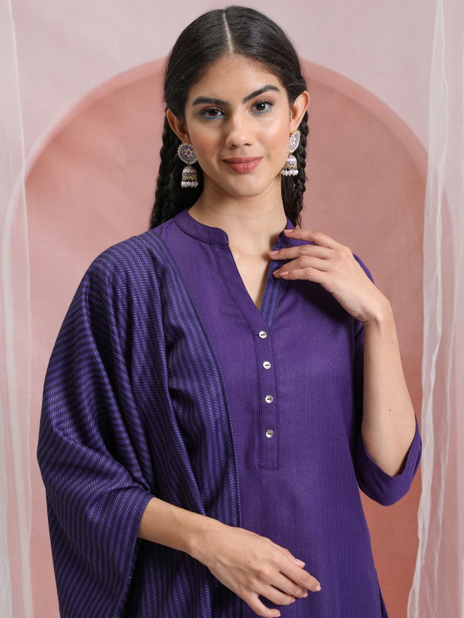 Vishudh Women Purple Solid Kurta With Trouser - Purple - Image 8