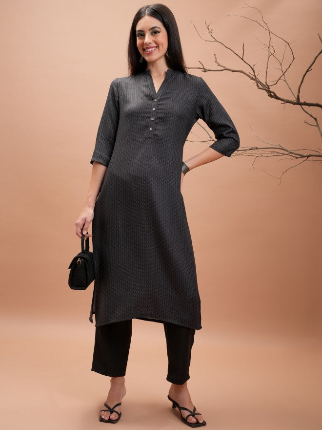Vishudh Women Black Printed Kurta With Trouser - Black - Image 1