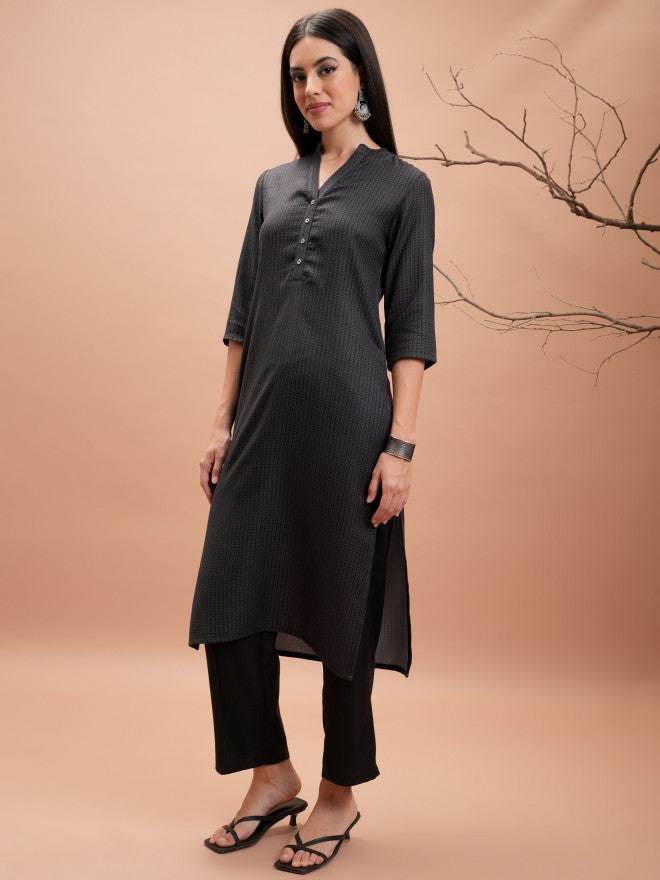 Vishudh Women Black Printed Kurta With Trouser - Black - Image 2