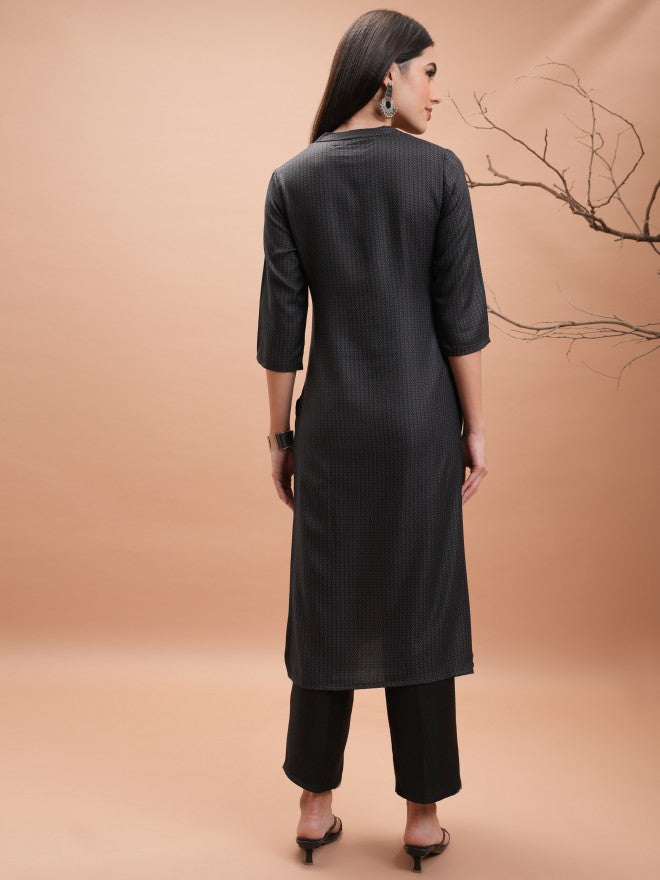 Vishudh Women Black Printed Kurta With Trouser - Black - Image 3