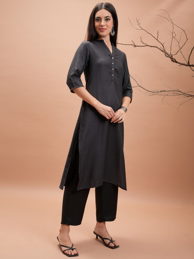 Vishudh Women Black Printed Kurta With Trouser - Black - Image 4