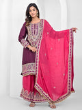 Vishudh Women Purple Kurta With Palazzo And Dupatta - Maroon - Image 1