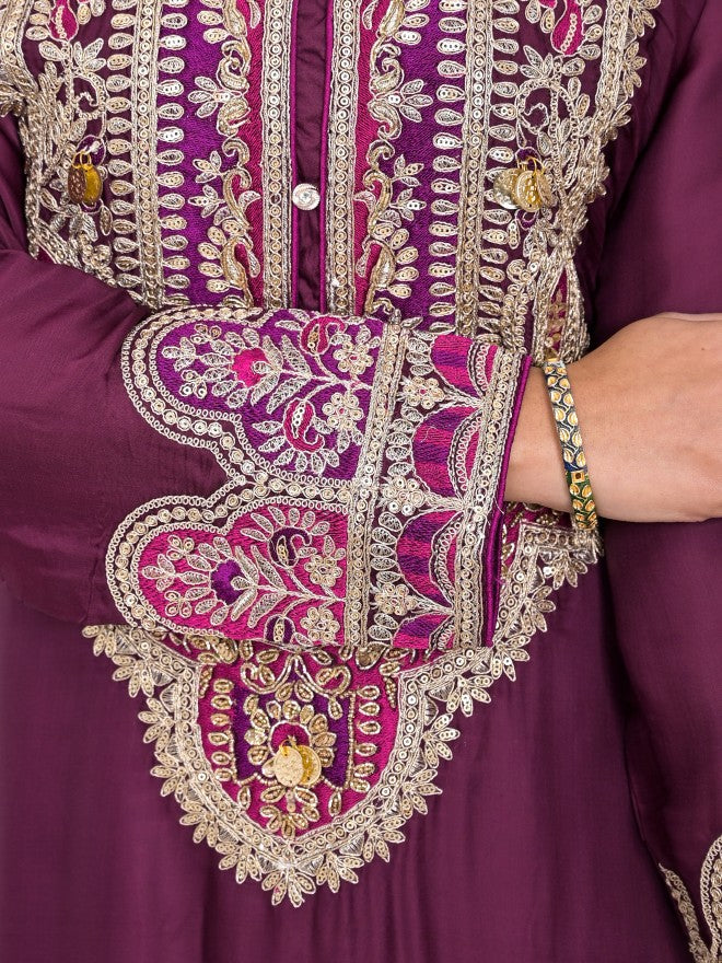 Vishudh Women Purple Kurta With Palazzo And Dupatta - Maroon - Image 7