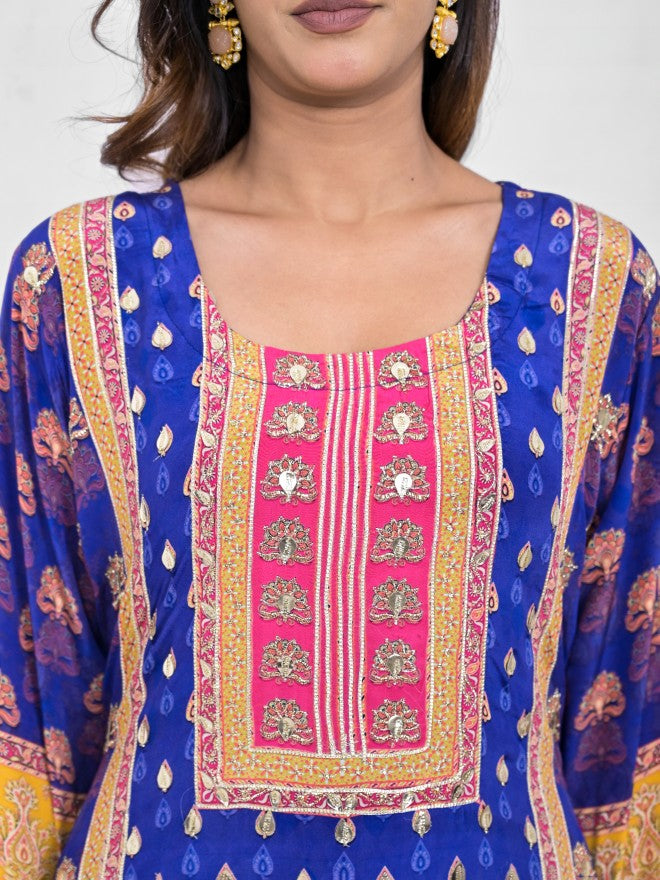 Vishudh Women Blue Embroidered Kurta With Trouser & Dupatta - Blue - Image 5