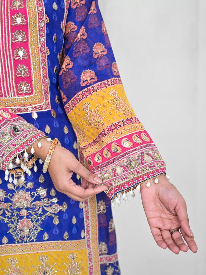 Vishudh Women Blue Embroidered Kurta With Trouser & Dupatta - Blue - Image 7